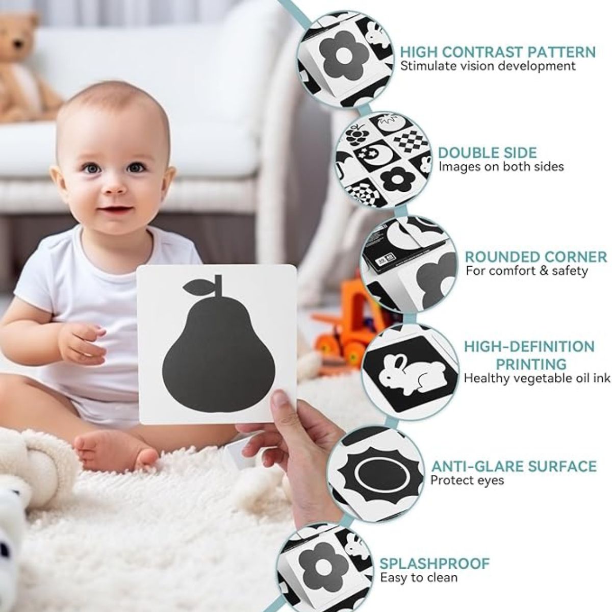 BabiePlayBabiePlay High - Contrast Baby Flashcards for Visual Stimulation & Brain DevelopmentVisual Stimulation Cards - Babies Mart Australia