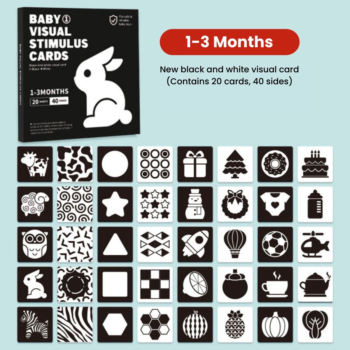 BabiePlayBabiePlay High - Contrast Baby Flashcards for Visual Stimulation & Brain DevelopmentVisual Stimulation Cards - Babies Mart Australia