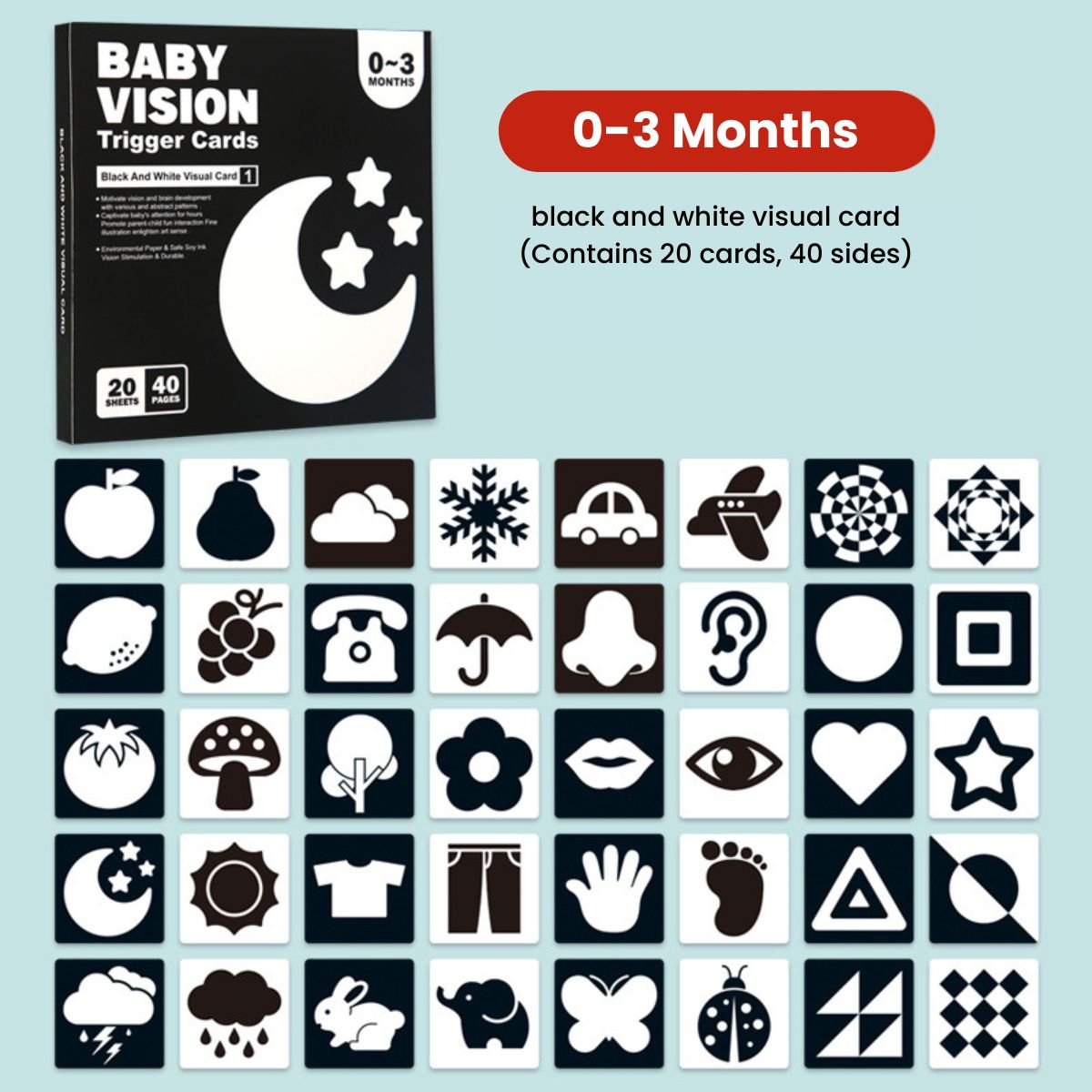 BabiePlayBabiePlay High - Contrast Baby Flashcards for Visual Stimulation & Brain DevelopmentVisual Stimulation Cards - Babies Mart Australia
