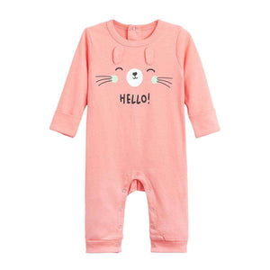 Baby romper with animal face and fold-over mitts