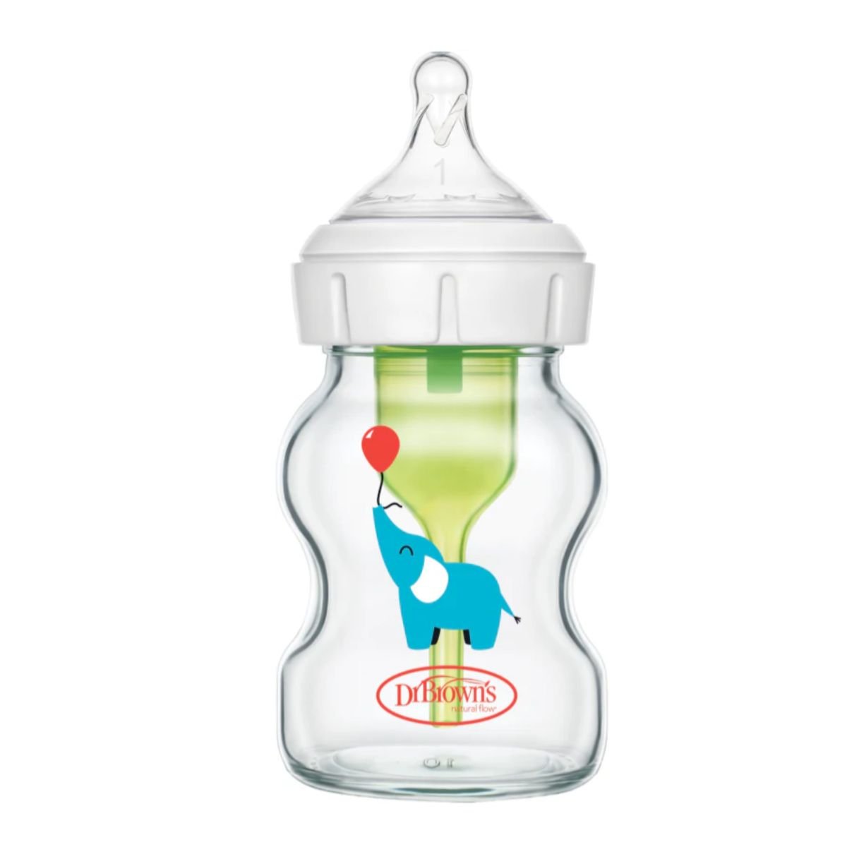 Dr. Brown's150 mL Glass Wide Neck Options+ Baby Bottle, Elephant, 1 - PackBaby Bottle - Babies Mart Australia