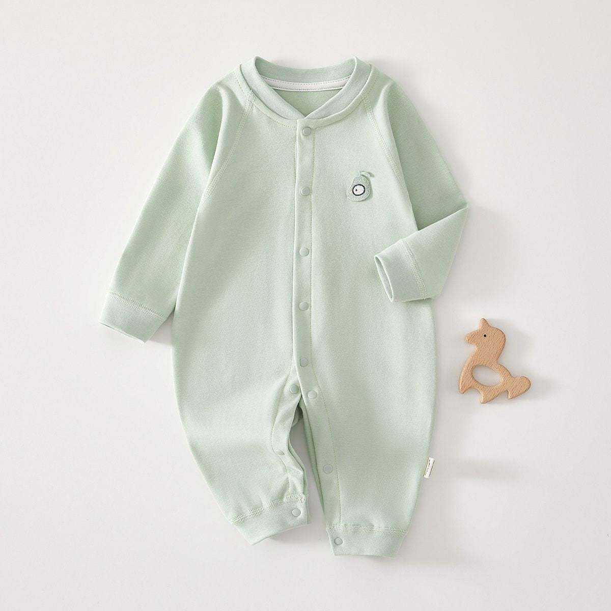 Feather & Fawn all-season baby romper in cotton with full front snaps