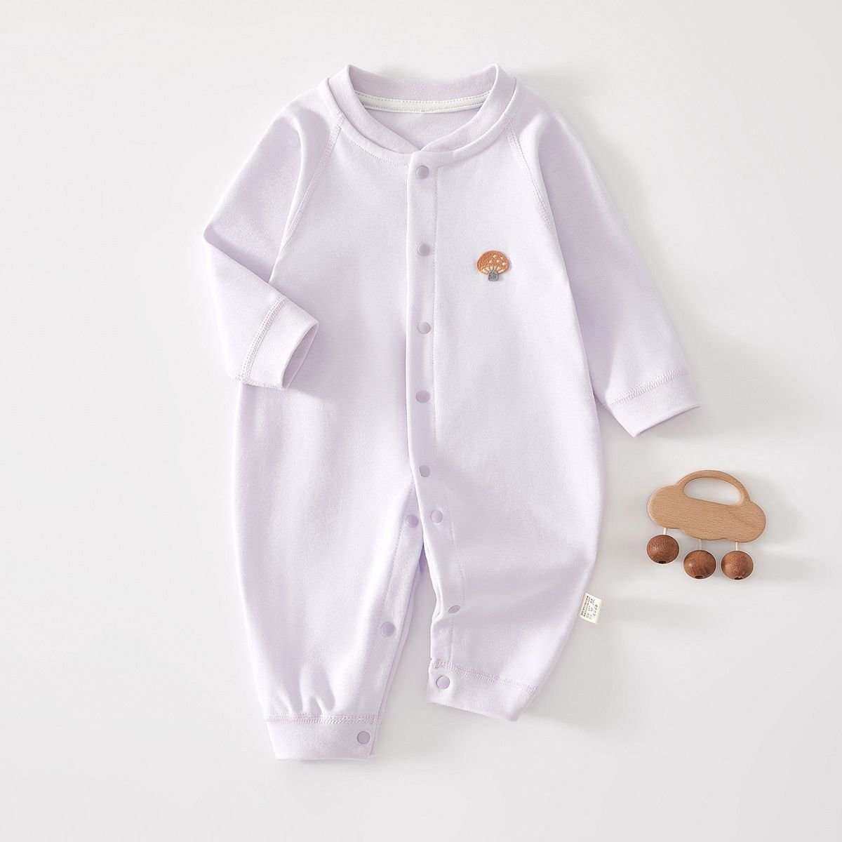 Feather & Fawn all-season baby romper in cotton with full front snaps