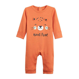 Feather & Fawn animal face baby romper with fold-over mitts in pink