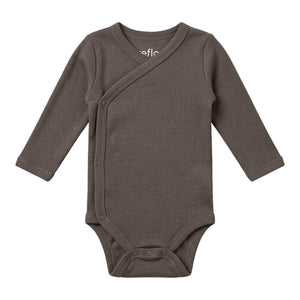 Feather & Fawn long sleeve baby bodysuits three pack in navy, white, and blue stripe