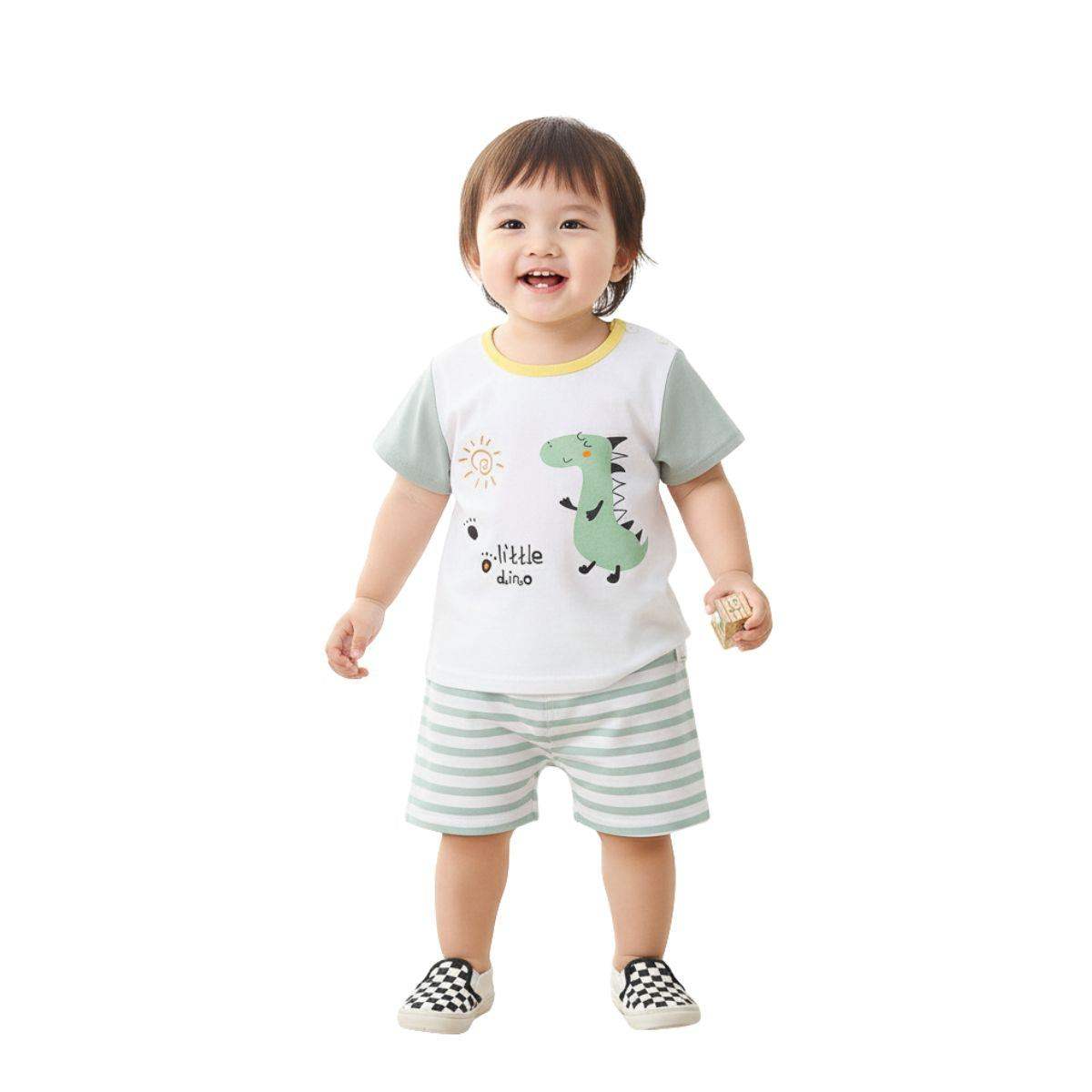 Feather and Fawn baby clothes cotton tee and shorts set with shoulder snaps