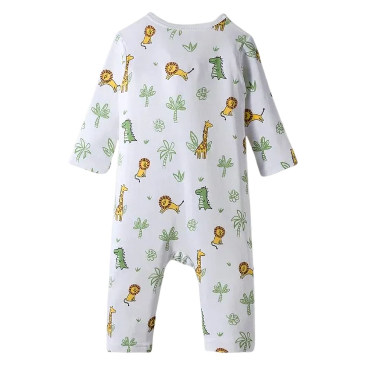Feather & Fawn Babyhug Cotton Interlock Front - Open Romper | Animal Safari Print / Light Blue Giraffe Baby Clothes