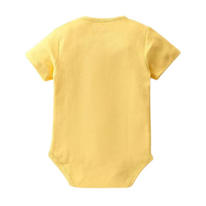 Feather & Fawn Babyhug Cotton Knit Half - Sleeve Baby Onesie | Safari Joy Ride, Jungle Animals, or Striped Baby Clothes