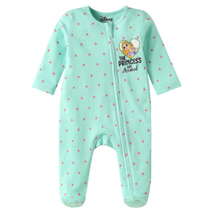 Feather & Fawn Babyhug Disney Cotton Knit Footed Sleepsuit | Princess Edition Baby Clothes