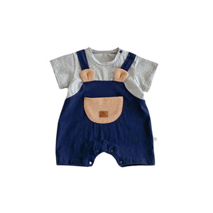 Feather & Fawn Bear Pocket Navy Romper Baby Clothes