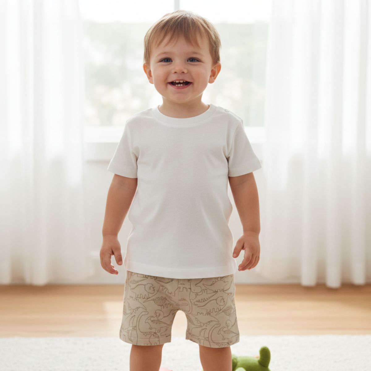 Feather & Fawn Boochee Baby Boys Ecru Dinosaur Knit Shorts Baby Clothes