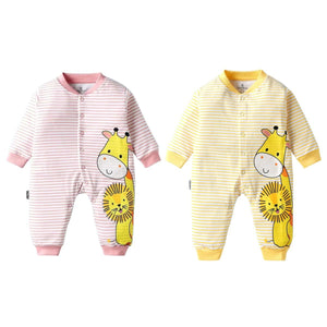 Feather & Fawn Child World Interlock Knit Full - Sleeve Striped Romper | Giraffe & Lion Print Baby Clothes