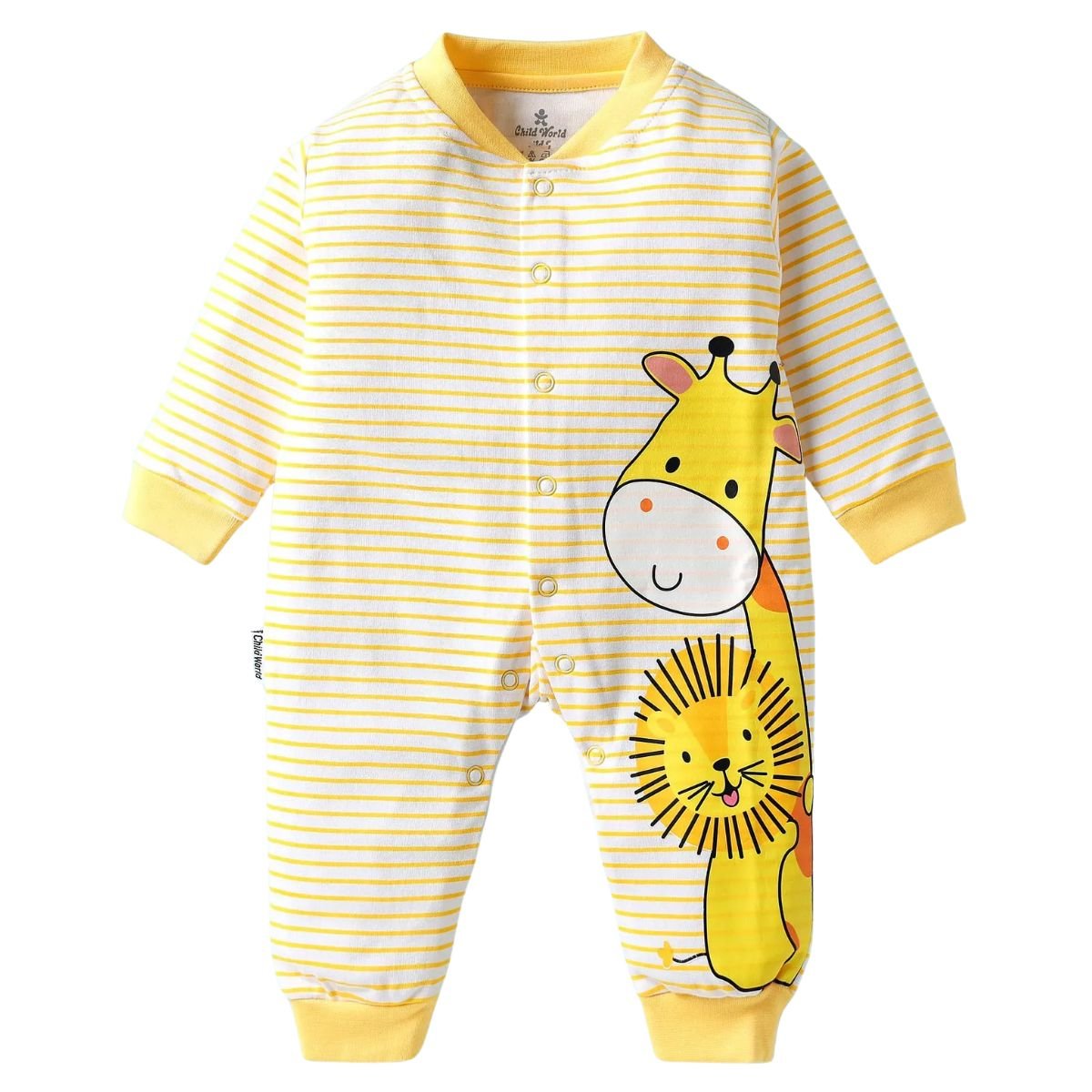 Feather & Fawn Child World Interlock Knit Full - Sleeve Striped Romper | Giraffe & Lion Print Baby Clothes