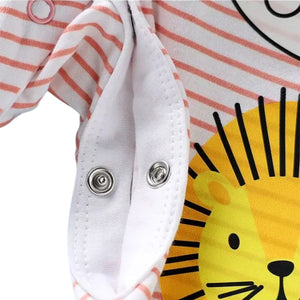 Feather & Fawn Child World Interlock Knit Full - Sleeve Striped Romper | Giraffe & Lion Print Baby Clothes