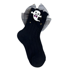 Feather & Fawn Halloween Bow Socks for Girls | Ghost or Pumpkin Design Halloween