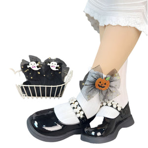 Feather & Fawn Halloween Bow Socks for Girls | Ghost or Pumpkin Design Halloween