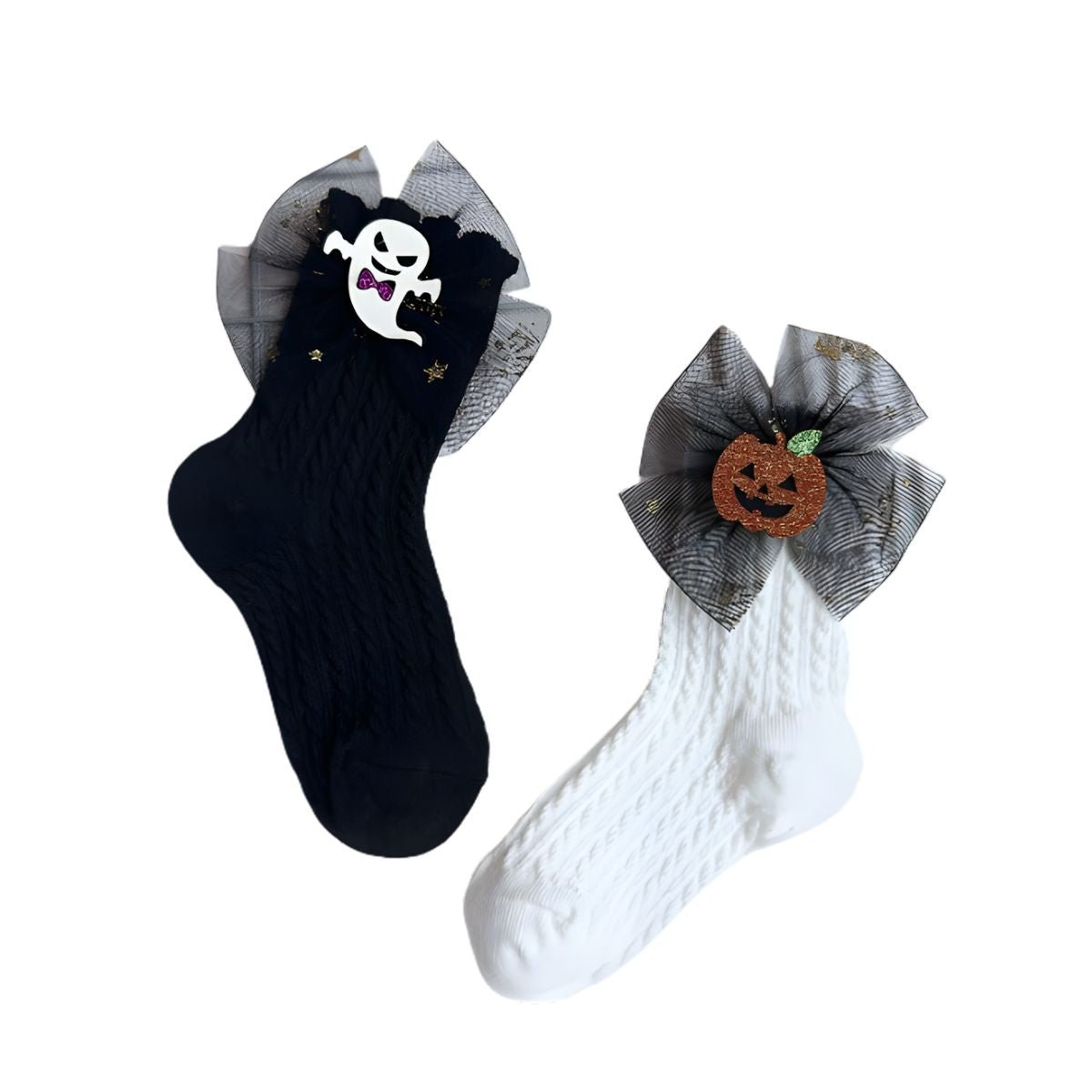 Feather & Fawn Halloween Bow Socks for Girls | Ghost or Pumpkin Design Halloween