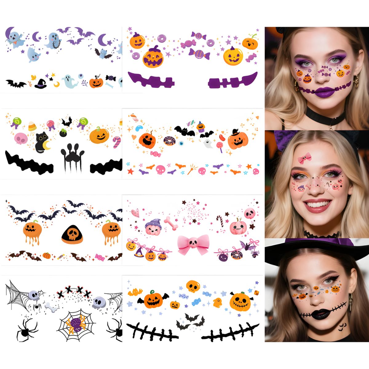 Feather & Fawn Halloween Face Decorative Stickers | 8 Sheets Waterproof Set Halloween