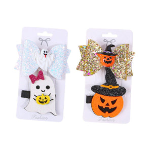 Feather & Fawn Halloween Glitter Hair Clip Set (2 pcs) | Pumpkin or Ghost Design Halloween