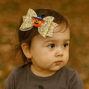 Feather & Fawn Halloween Glitter Hair Clip Set (2 pcs) | Pumpkin or Ghost Design Halloween