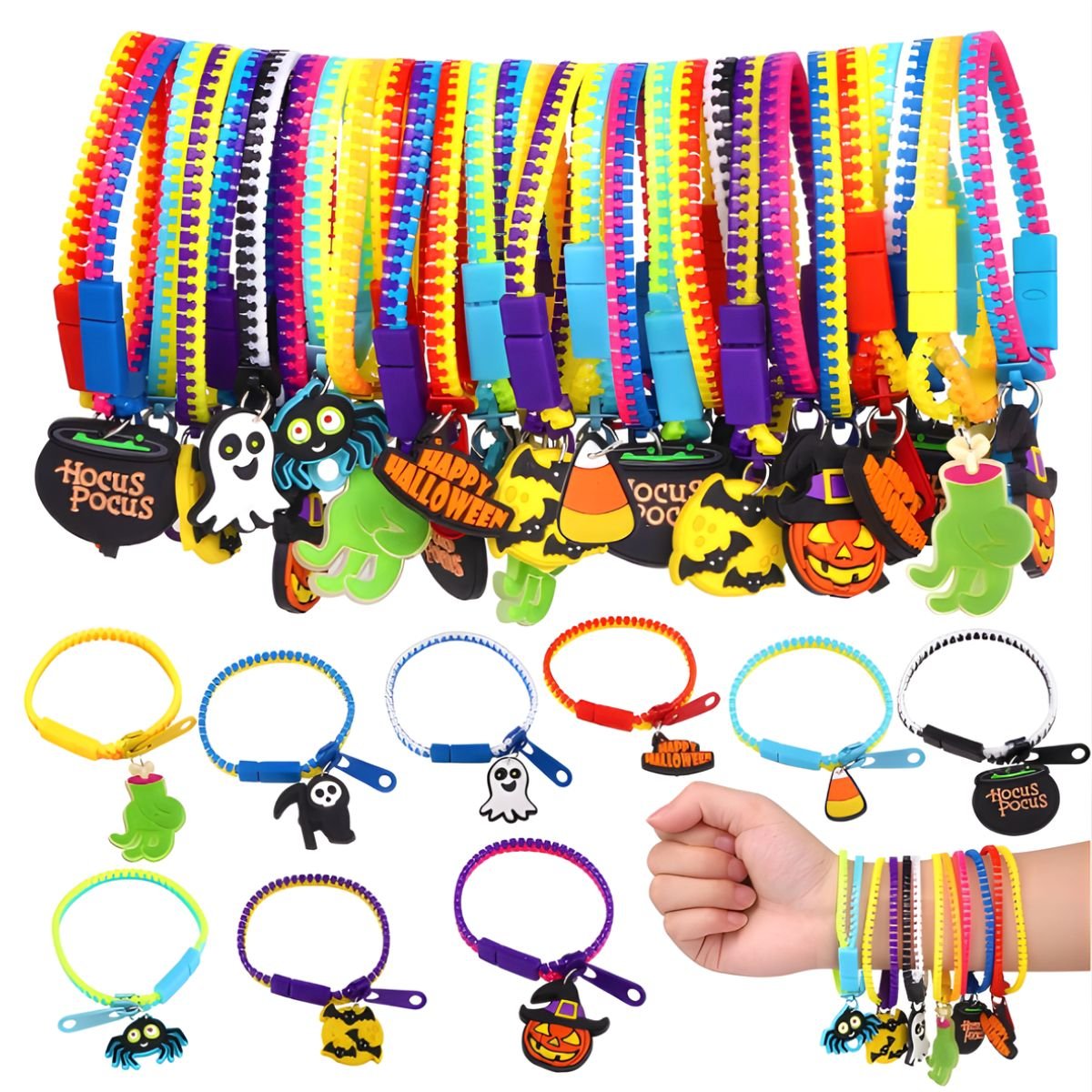 Feather & Fawn Halloween Zipper Charm Bracelet | Random Design (1 Piece) Halloween