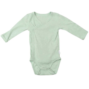 Feather and Fawn long sleeve baby bodysuits three pack in navy, white, and blue stripe