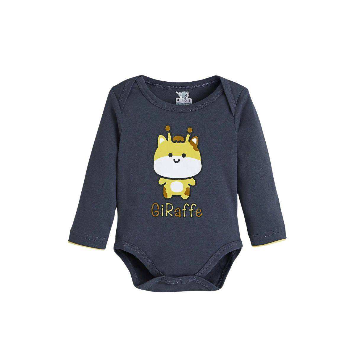 Feather & Fawn long sleeve cotton baby bodysuit with lap shoulder and snaps
