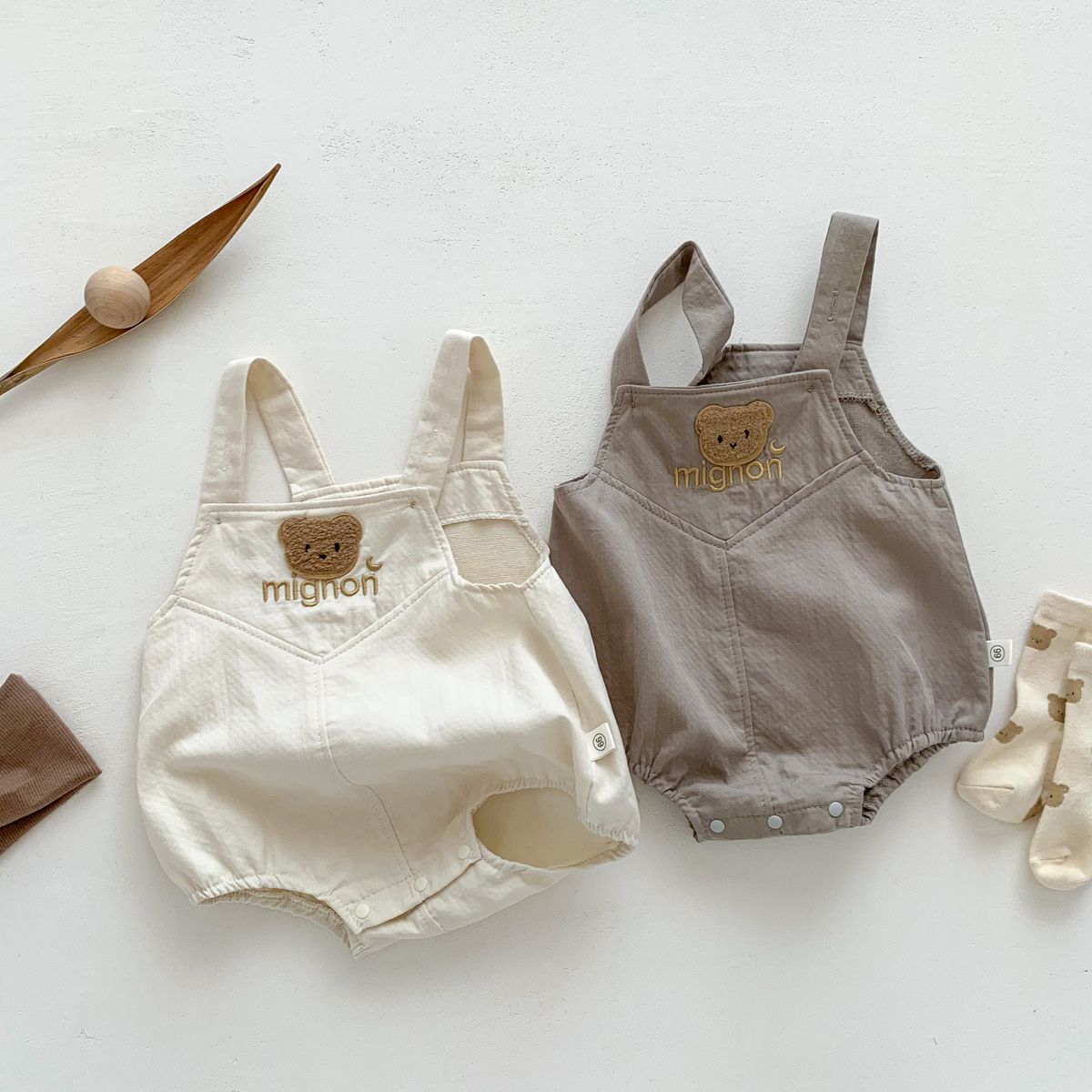 Feather & Fawn Mignon Bear Overall Romper Baby Clothes
