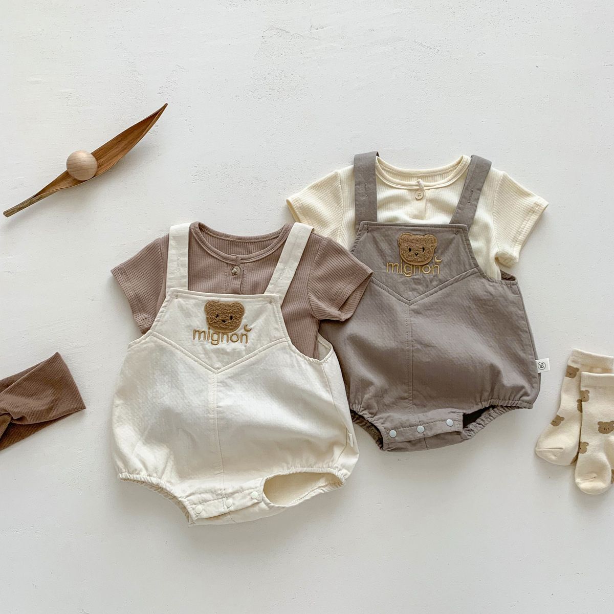 Feather & Fawn Mignon Bear Overall Romper Baby Clothes