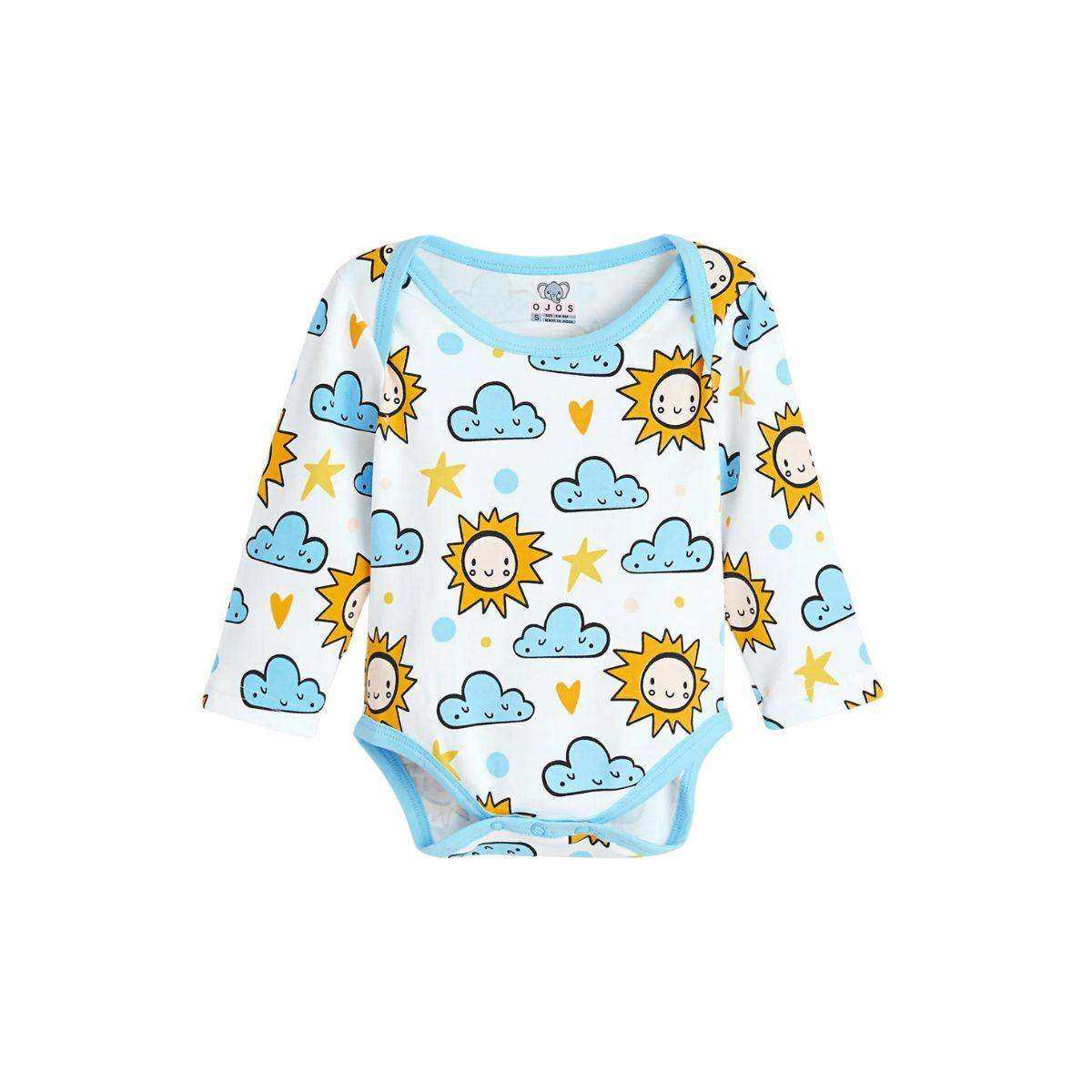 Feather & Fawn OJOS long sleeve cotton baby bodysuit with lap shoulder and snaps