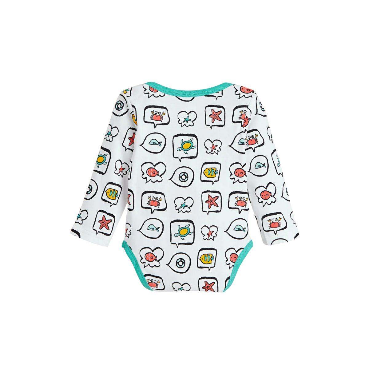 Feather & Fawn OJOS long sleeve cotton baby bodysuit with lap shoulder and crotch snaps