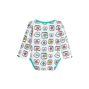 Feather & Fawn OJOS long sleeve cotton baby bodysuit with lap shoulder and crotch snaps
