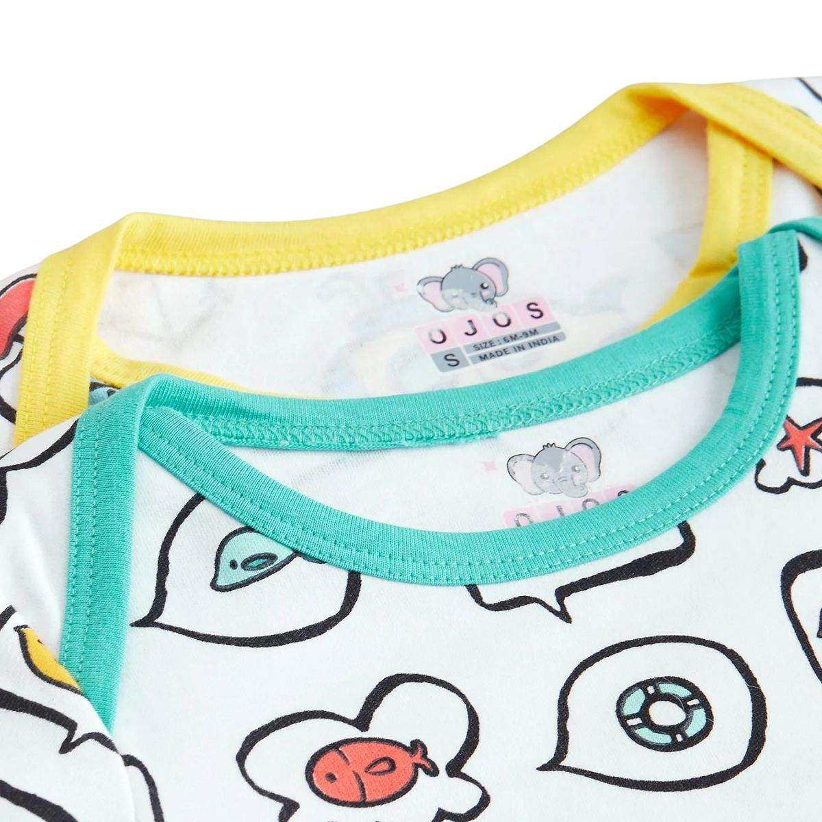 Feather & Fawn OJOS long sleeve cotton baby bodysuit with lap shoulder and snaps