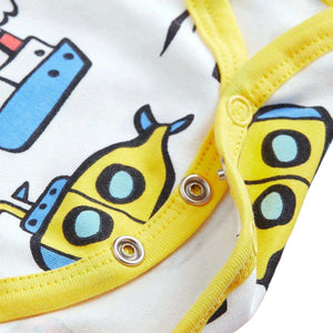 Feather & Fawn OJOS long sleeve cotton baby bodysuit with lap shoulder and crotch snaps