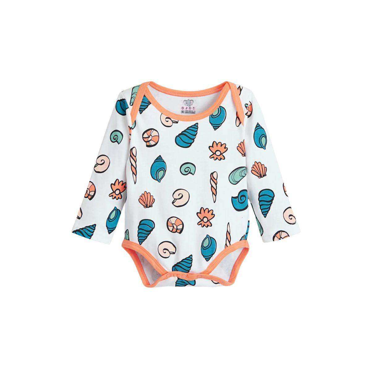 Feather & Fawn OJOS long sleeve cotton baby bodysuit with lap-shoulder
