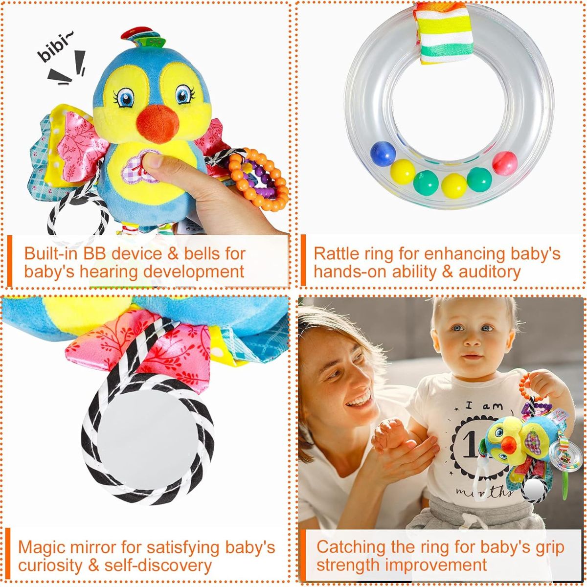 Feather & Fawn Plush Pram Hanging Animal Toy | Rabbit, Bird, Duck & Butterfly Pram Hanging Toy