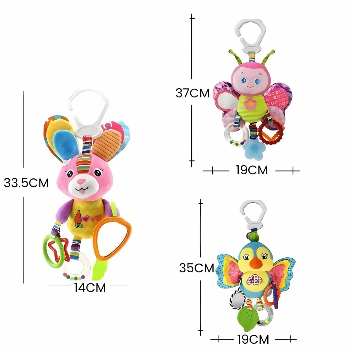 Feather & Fawn Plush Pram Hanging Animal Toy | Rabbit, Bird, Duck & Butterfly Pram Hanging Toy