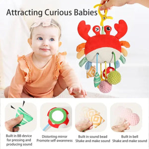 Feather & Fawn Pram Hanging Toy Sensory Plush Toy with Squeaker | Crab & Zebra Pram Hanging Toy