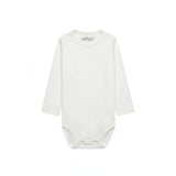 Feather and Fawn long sleeve baby bodysuits in navy, white, and blue stripe
