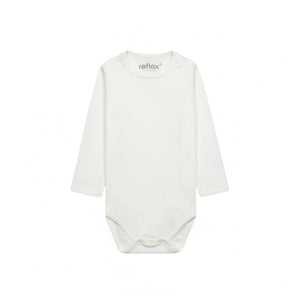 Feather and Fawn long sleeve baby bodysuits in navy, white, and blue stripe