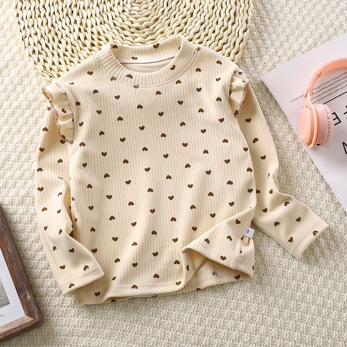 Feather & Fawn Ribbed Thick Ruffle Long - Sleeve Top Baby Clothes