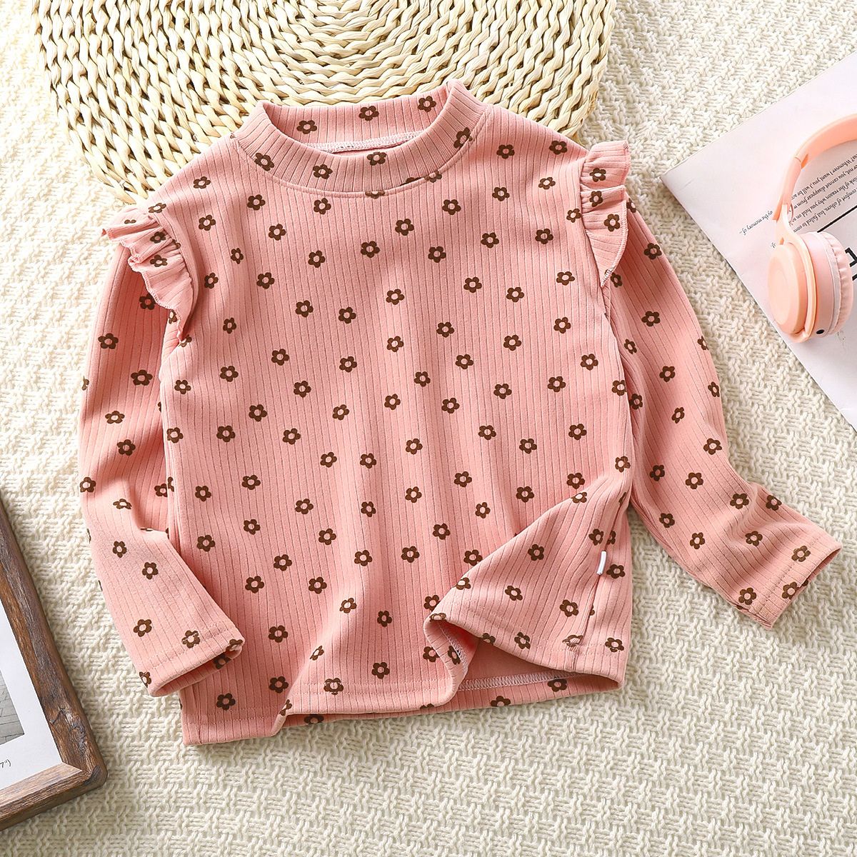 Feather & Fawn Ribbed Thick Ruffle Long - Sleeve Top Baby Clothes