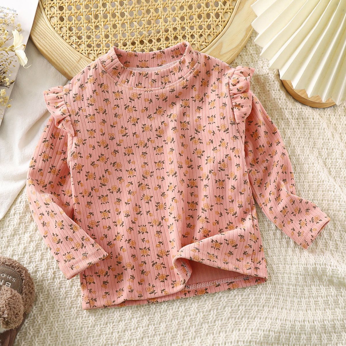 Feather & Fawn Ribbed Thick Ruffle Long - Sleeve Top Baby Clothes