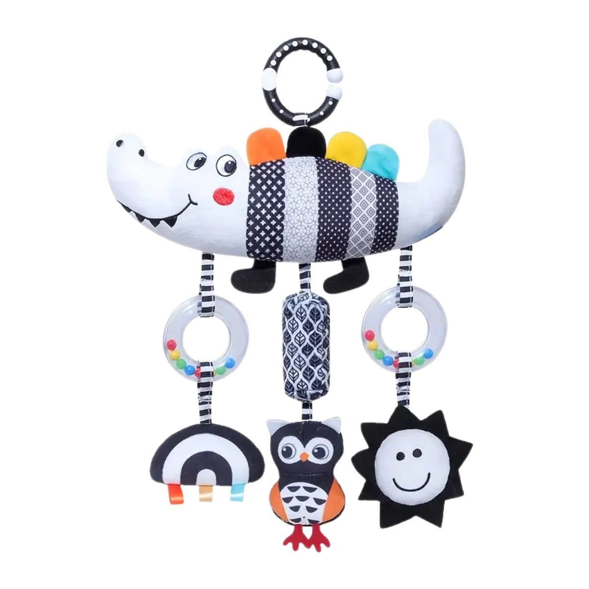 Feather & Fawn Sensory Hanging Toy For Pram | Crocodile & Caterpillar Pram Hanging Toy