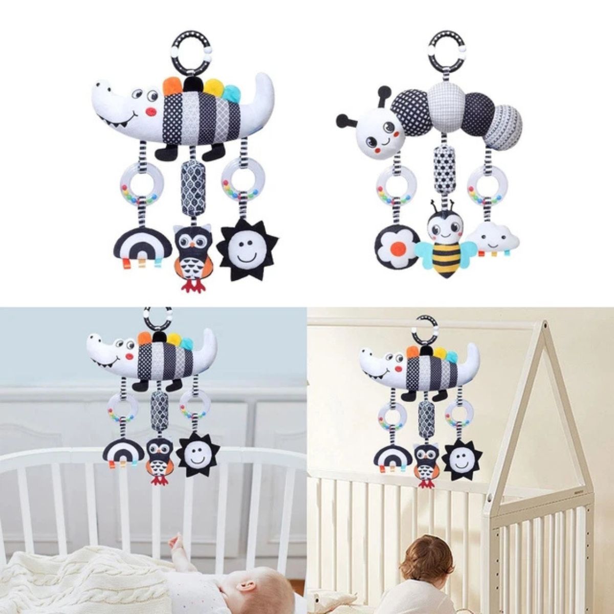 Feather & Fawn Sensory Hanging Toy For Pram | Crocodile & Caterpillar Pram Hanging Toy
