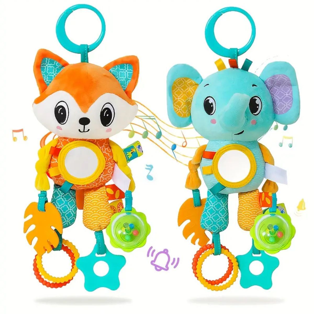 Feather & Fawn Sensory Hanging Toy For Pram | Elephant & Fox Pram Hanging Toy