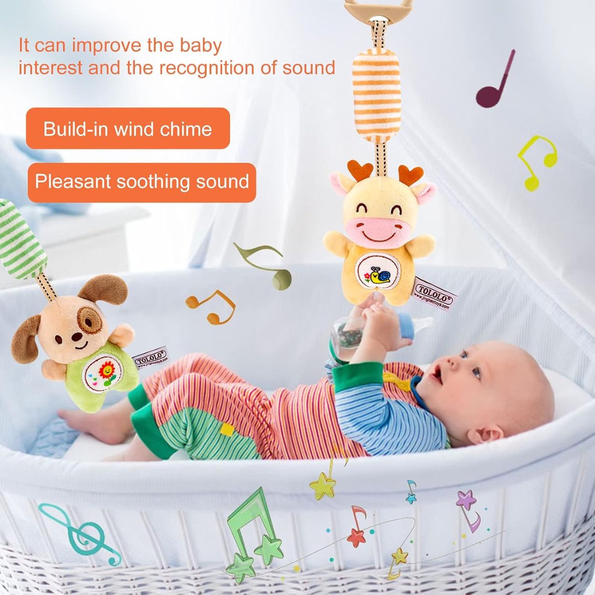 Feather & Fawn Sensory Plush Wind Chime Toy & Hanging Toy for Cribs & Strollers Pram Hanging Toy
