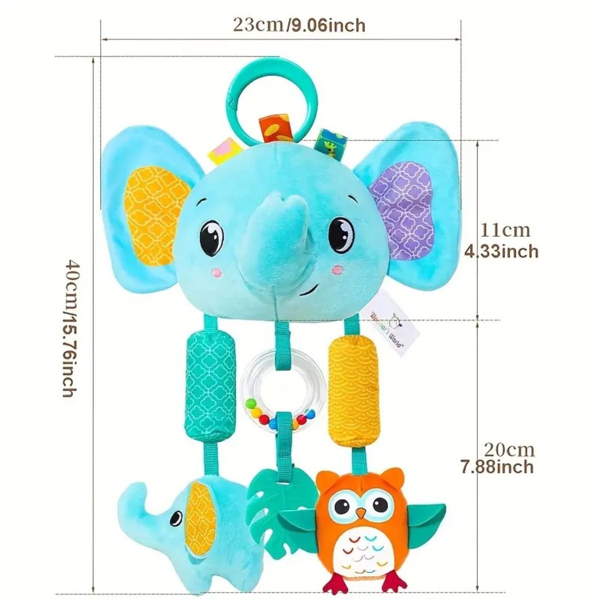 Feather & Fawn Sensory Pram Hanging Toy | Elephant & Fox Hanging Mobile Pram Hanging Toy