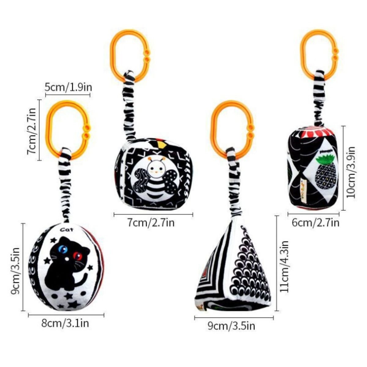 Feather & Fawn Squeaky Sensory Hanging Toy | Visual Developmental Black & White Shapes Pram Hanging Toy