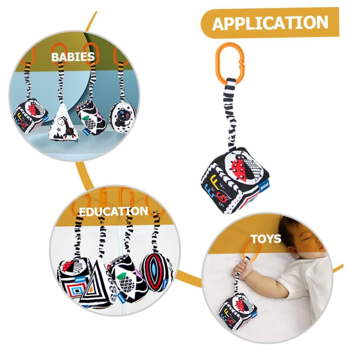 Feather & Fawn Squeaky Sensory Hanging Toy | Visual Developmental Black & White Shapes Pram Hanging Toy